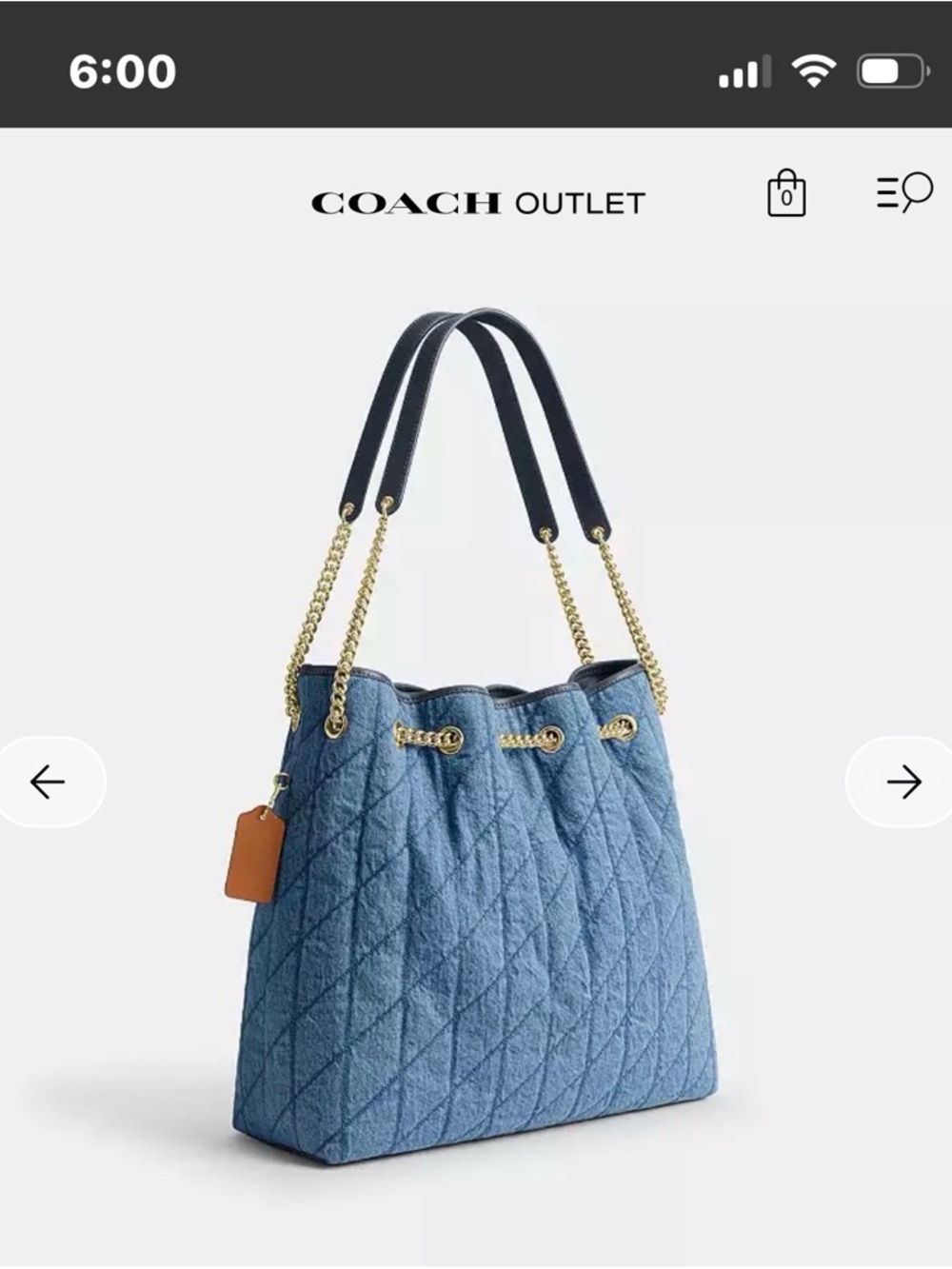 Coach Quilted Denim Blue Drawstring Shoulder Bag with Gold Chain Strap - Picture 2 of 3
